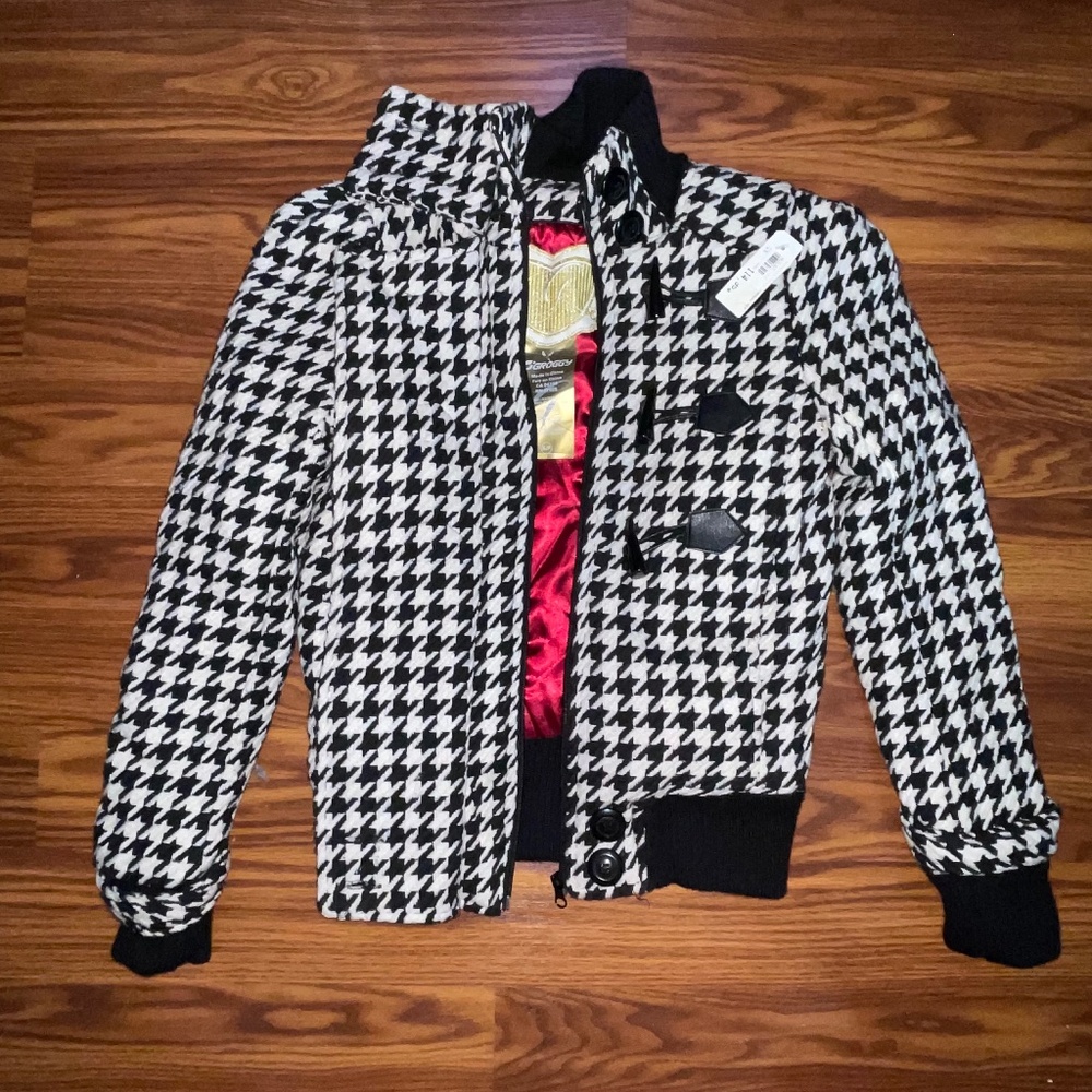 NWT Groggy Houndstooth Motorcycle Jacket